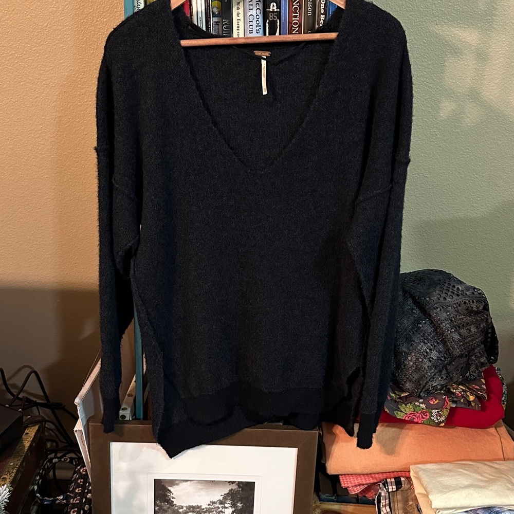 Free People Navy V-Neck Sweater